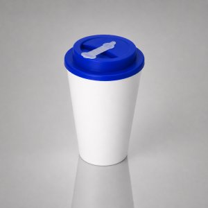 Пластиковый стакан Take away с двойными стенками и крышкой с силиконовым клапаном, 350 мл, белый/темно-синий