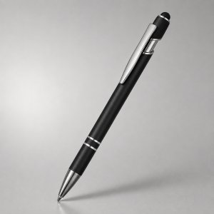 Ручка металлическая soft-touch шариковая со стилусом Sway, черный/серебристый (P)