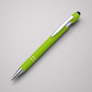 Ручка металлическая soft-touch шариковая со стилусом Sway, зеленое яблоко/серебристый (P)