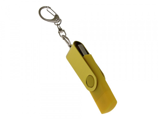 USB-флешка на 256 Гб 2 в 1 поворотный механизм, c дополнительным разъемом Type-C с одноцветным металлическим клипом, желтый