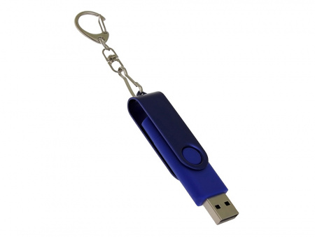 USB-флешка на 128 Гб 2 в 1 поворотный механизм, c дополнительным разъемом Type-C с одноцветным металлическим клипом, синий