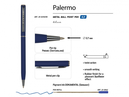Ручка шариковая автоматическая BrunoVisconti® PALERMO цвет корпуса темно-синий, soft-touch, 0.7 мм