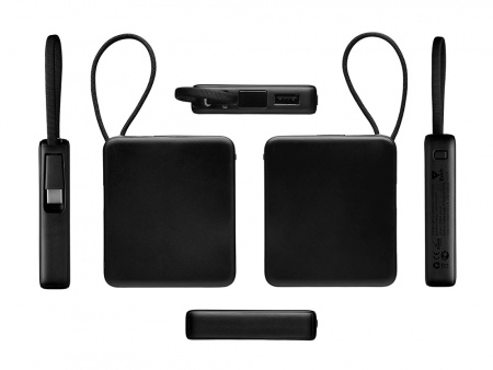 Внешний аккумулятор со встроенным кабелем USB-C Дэнси, 5000 мАч, черный