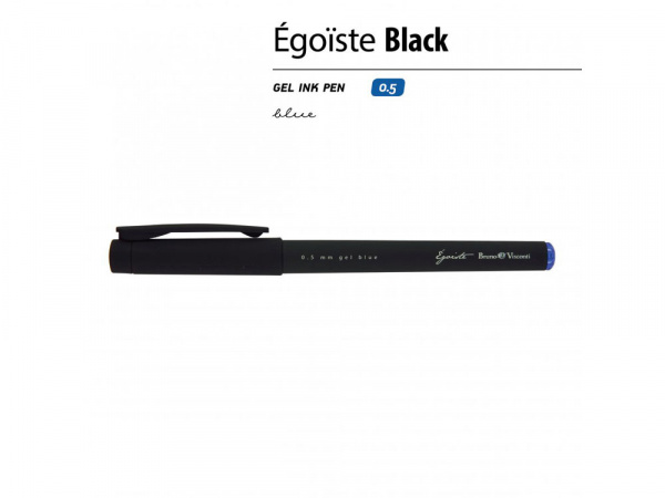 Ручка пластиковая гелевая Egoiste Black с лого, 0.5мм, черная, синие чернила