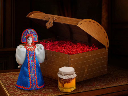 Подарочный набор: кукла фарфоровая, мед, синий