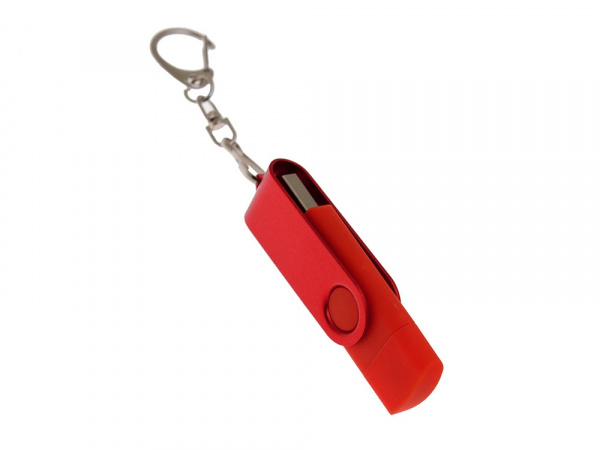 USB-флешка на 256 Гб 2 в 1 поворотный механизм, c дополнительным разъемом Type-C с одноцветным металлическим клипом, красный