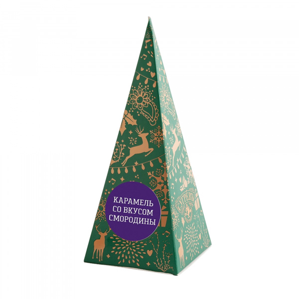 Елка из картона с бронзовым новогодним паттерном с смородиновым монпансье, 50 г.
