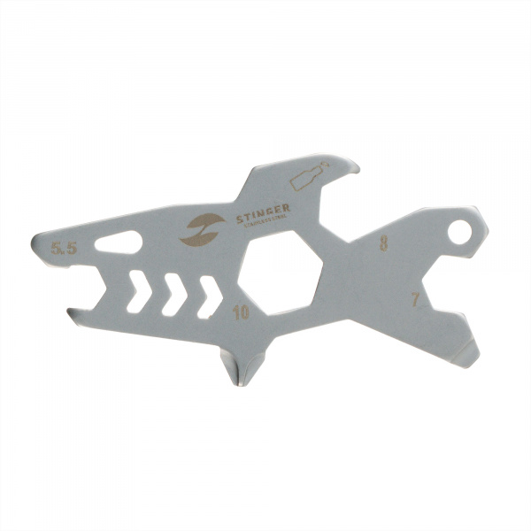 Мини-мультитул карманный Stinger, 60 x 31 мм, 5 функций, акула, нержавеющая сталь, серебристый, в блистере