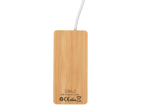 USB хаб с подсветкой лого Reedia S5, 3*USB, 1*Type C, бамбук, черный