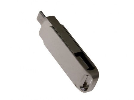 USB 2.0- флешка на 128 Гб поворотный механизм 2 в 1, c дополнительным разъемом Type-C с одноцветным металлическим клипом, серый