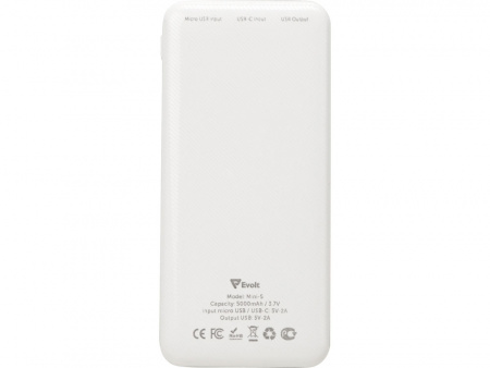 Внешний аккумулятор Evolt Mini-5, 5000 mAh, белый
