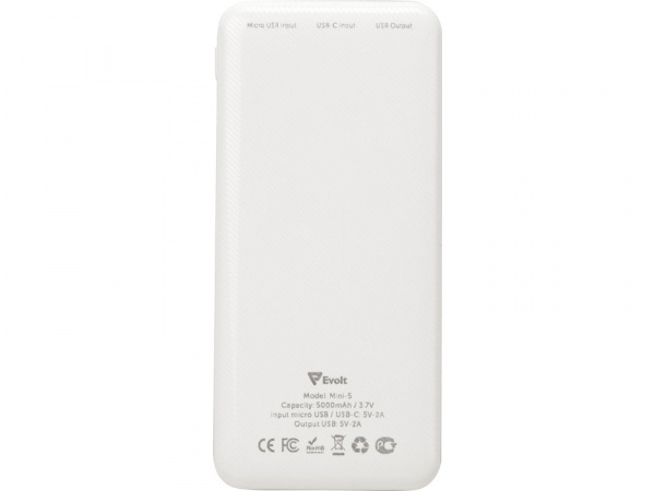 Внешний аккумулятор Evolt Mini-5, 5000 mAh, белый