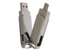 USB 2.0- флешка на 128 Гб поворотный механизм 2 в 1, c дополнительным разъемом Type-C с одноцветным металлическим клипом, серый