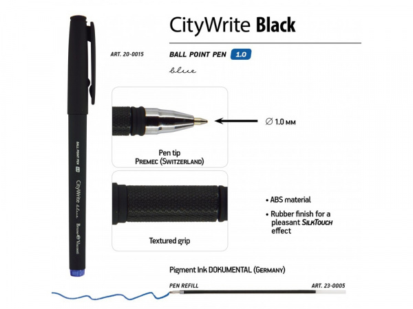 Ручка пластиковая шариковая CityWrite Black, 1.0 мм, черная