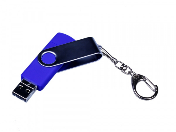 USB-флешка на 64 ГБ поворотный механизм, c двумя дополнительными разъемами MicroUSB и TypeC, синий