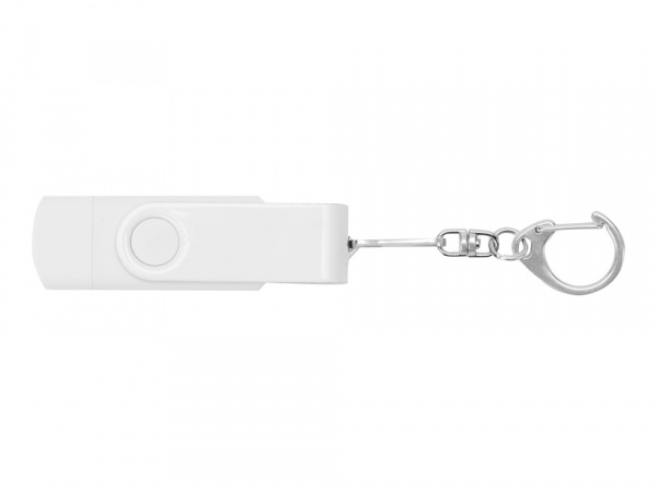 USB-флешка на 32 Гб 3 в 1 поворотный механизм, c двумя дополнительными разъемами MicroUSB и TypeC C с одноцветным металлическим клипом, белый